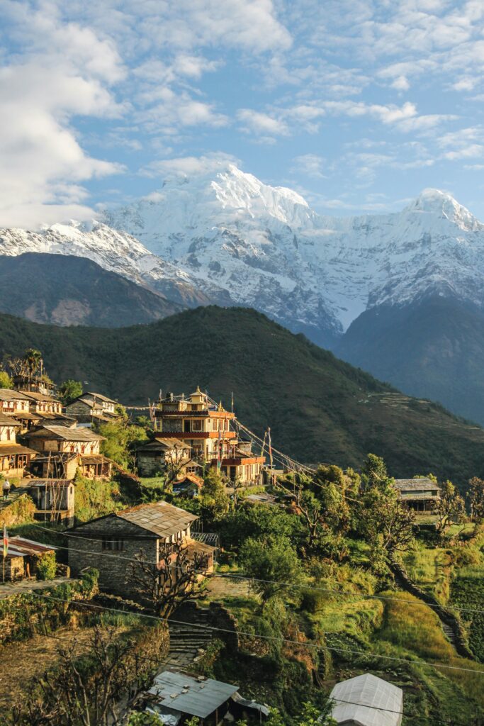 View of mountains and a village in Nepal